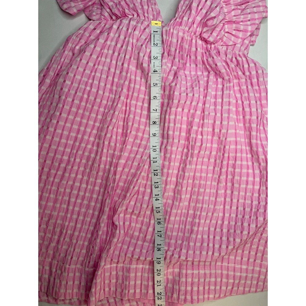 Day + Moon Pink Gingham Seersucker Mini Dress Pockets Open Back Bow L Large - Picture 12 of 12